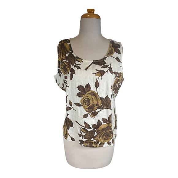 Hot Cotton 100% Linen White Green Rose Twin Set Small Tank High Waisted Pants - Picture 2 of 14